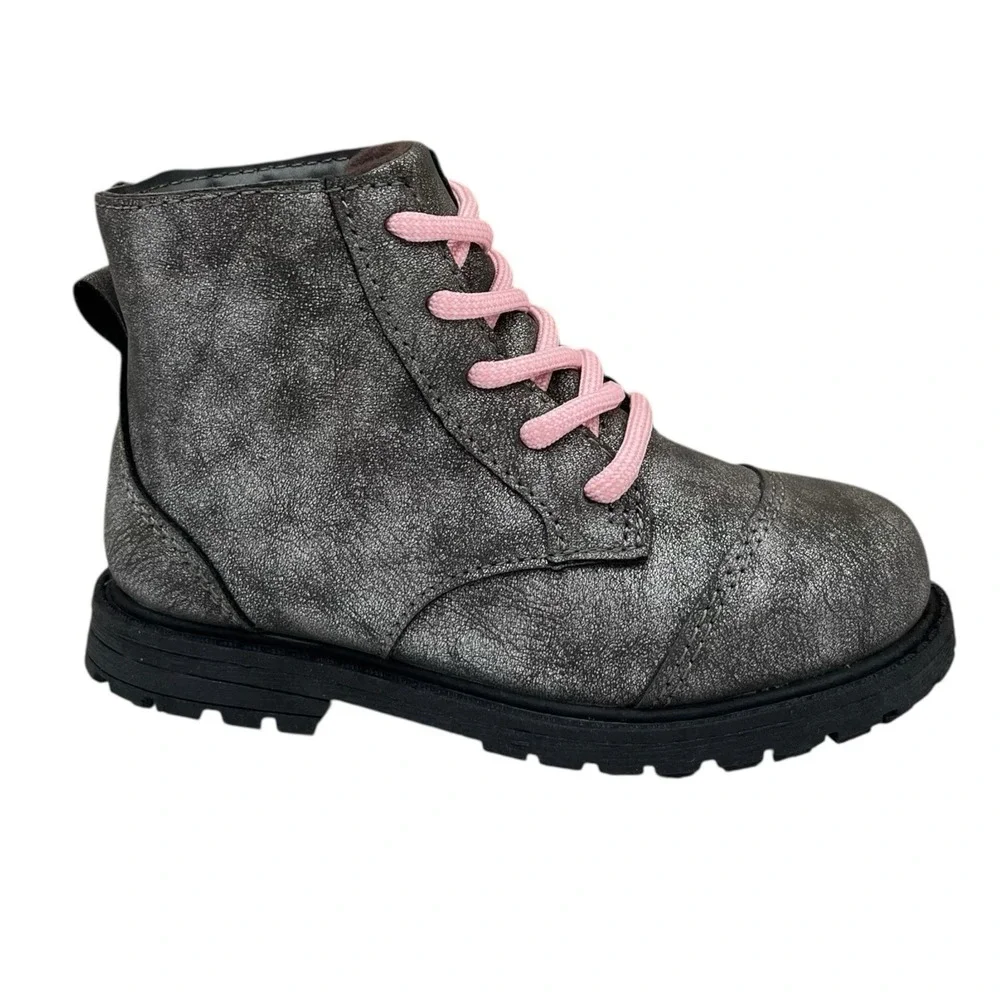 OshKosh B'Gosh Little Girls Ankle Fashion Boots Size 11  Gray Rose Pink Lace Up